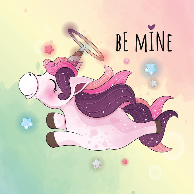 Illustration De Ballon Ange Licorne Animal Mignon Petit Personnage Aquarelle Animal Mignon