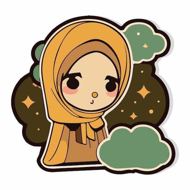 Une illustration de bande dessinée d'une femme portant un hijab avec une écharpe jaune.