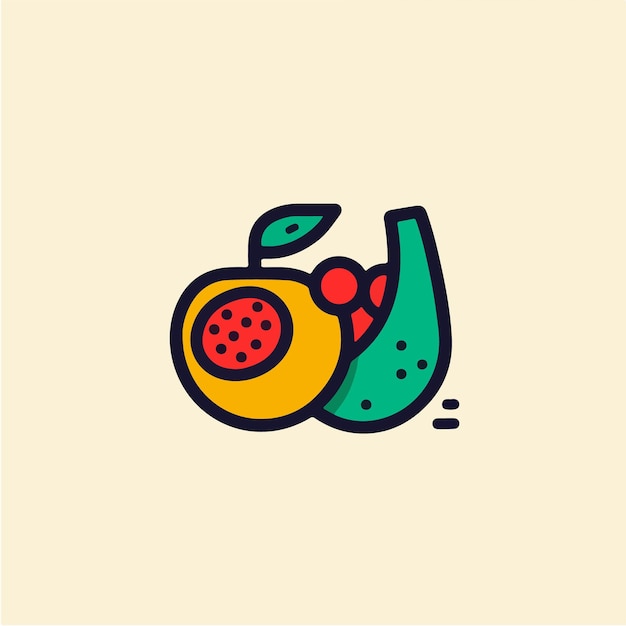 Une illustration de bande dessinée d'un fruit et d'une feuille