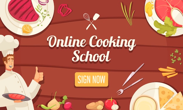 Illustration De Bannière D'école En Ligne Chef