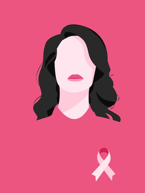 Illustration de la bannière de sensibilisation au cancer du sein. une femme sans visage avec un ruban rose.