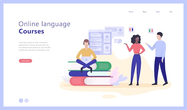 Illustration de bannière web concept cours de langue en ligne