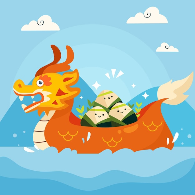 Vecteur illustration de bateau dragon de dessin animé