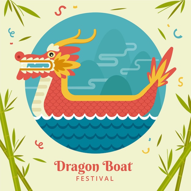 Vecteur illustration de bateau dragon plat organique