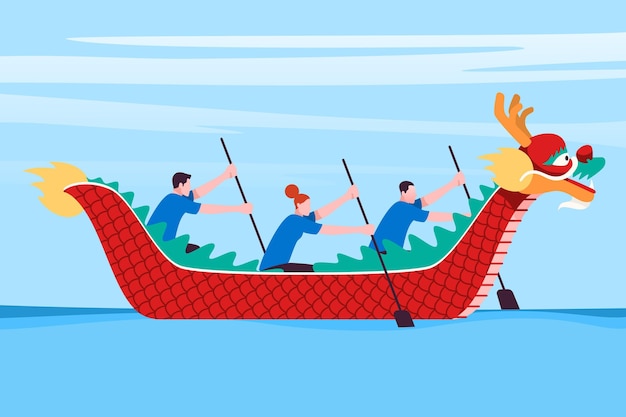 Illustration de bateau dragon plat