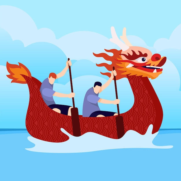 Vecteur illustration de bateau dragon plat