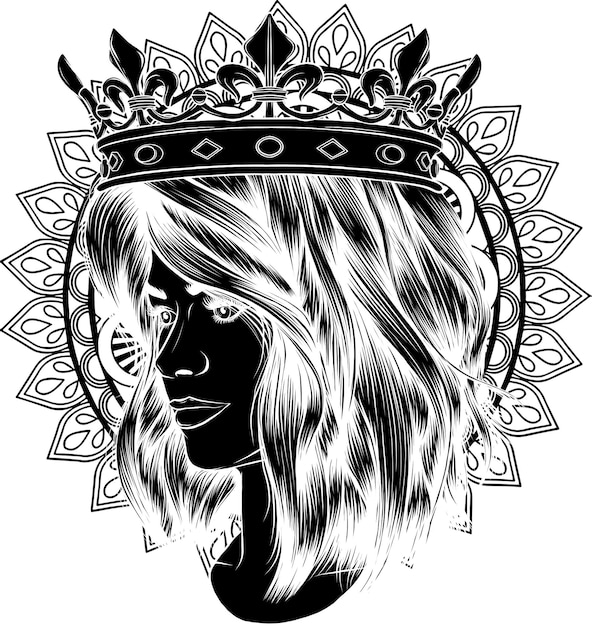 Vecteur illustration d'une belle femme au visage avec une couronne