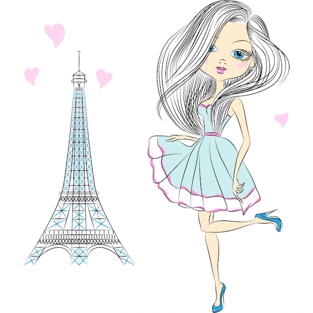 Illustration belle fille de la mode à Paris