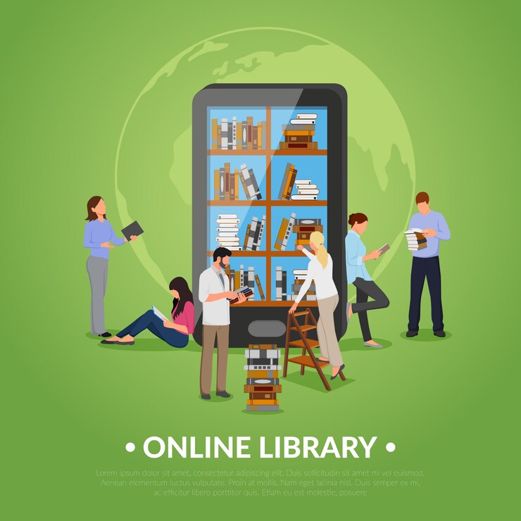 Vecteur illustration de la bibliothèque en ligne