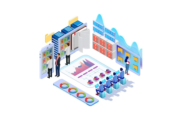 Illustration De Bibliothèque Numérique Isométrique Vectorielle
