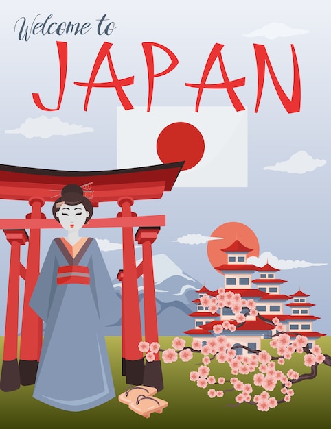 Vecteur illustration de bienvenue au japon