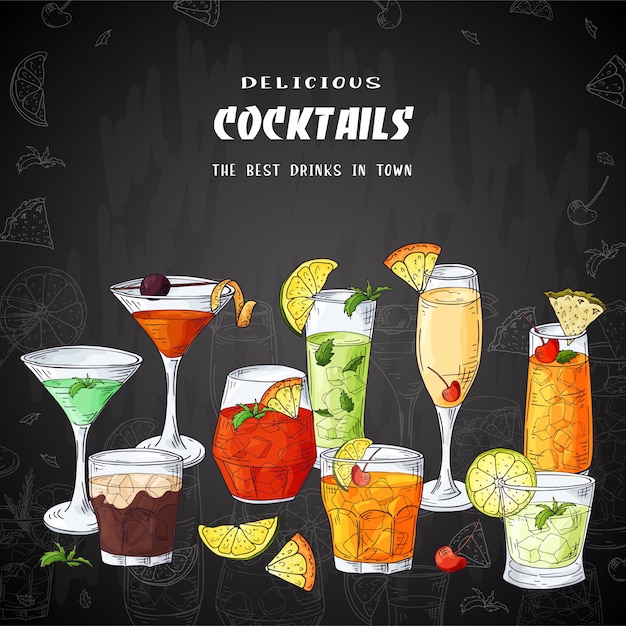 Vecteur illustration de boissons cocktail bar