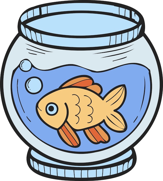 Vecteur illustration de bol de poisson dessiné à la main dans un style doodle