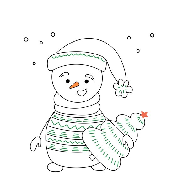 Illustration d'un bonhomme de neige mignon noir isolé sur fond blanc pour la décoration de Noël