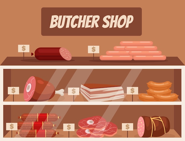 Vecteur illustration de la boucherie du marché de la viande