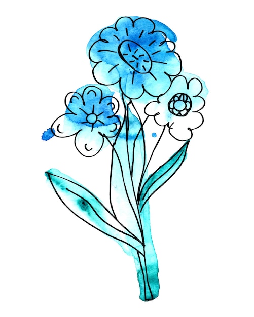 Illustration de bouquet de fleurs bleues à l'aquarelle