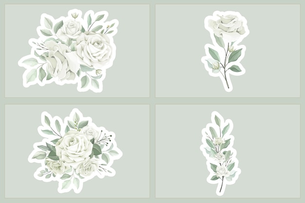 Illustration De Bouquets De Fleurs Verts Et D'autocollants