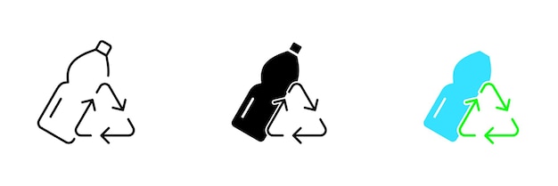 Une illustration d'une bouteille avec une icône de recyclage représentant le concept de durabilité et de conscience environnementale Ensemble vectoriel d'icônes en ligne de styles noirs et colorés isolés