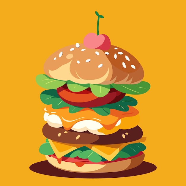 Illustration de burger, dessin animé, vecteur, objet de nourriture, concept d’icône, style dessin animé plat
