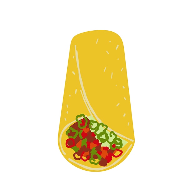 Vecteur illustration de burrito de cuisine mexicaine isolée sur fond blanc