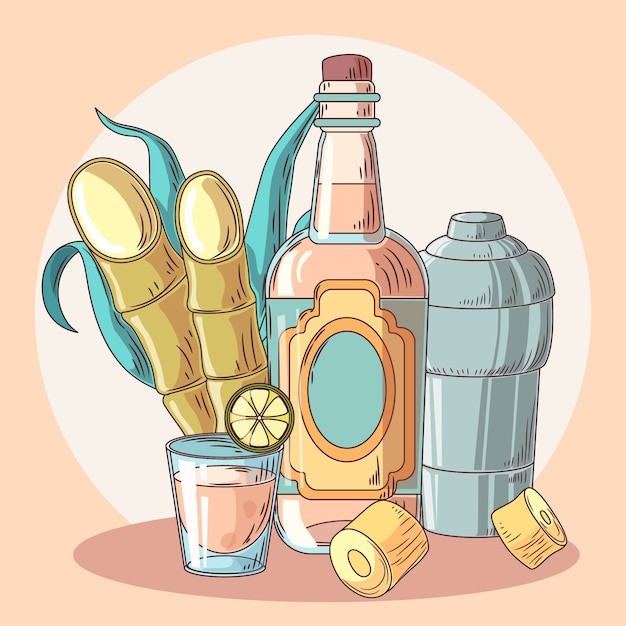 Vecteur illustration de cachaça dessinée à la main