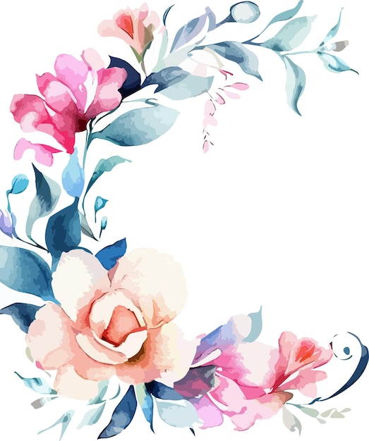 Vecteur illustration de cadre de coin aquarelle florale