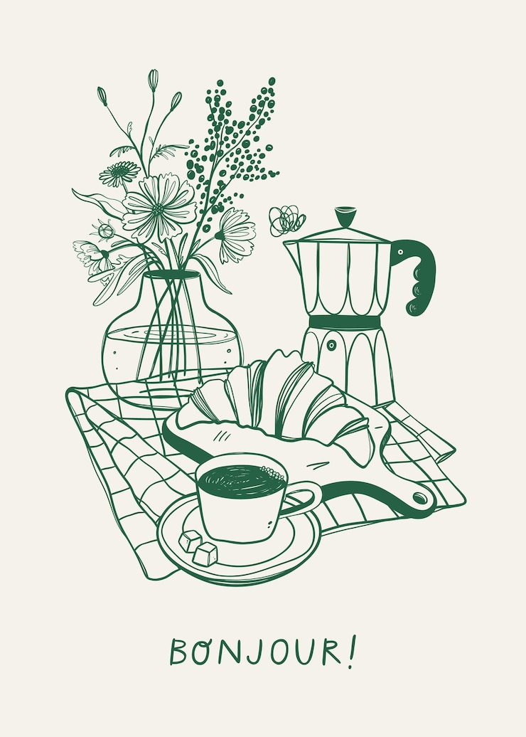 Vecteur illustration de café dessinée à la main avec une citation esthétique art mural de cuisine rétro modèle d'affiche alimentaire