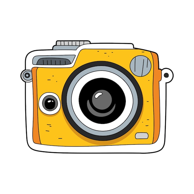 Illustration de caméra caméra jaune dessinée à la main doodle dessin vecteur de caméra de dessin animé