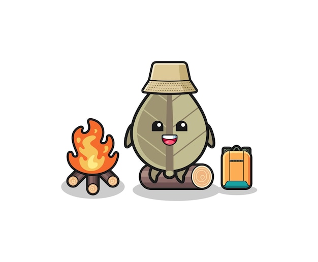 Illustration De Camping Du Design Mignon De Dessin Animé De Feuilles Séchées