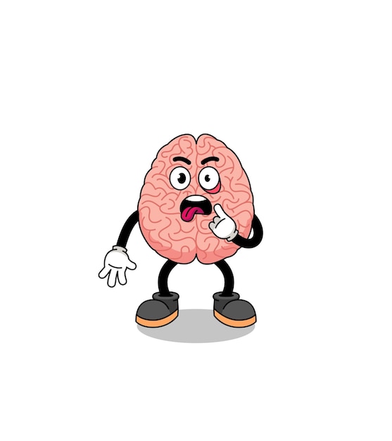 Illustration de caractère du cerveau avec la langue qui sort de la conception des personnages