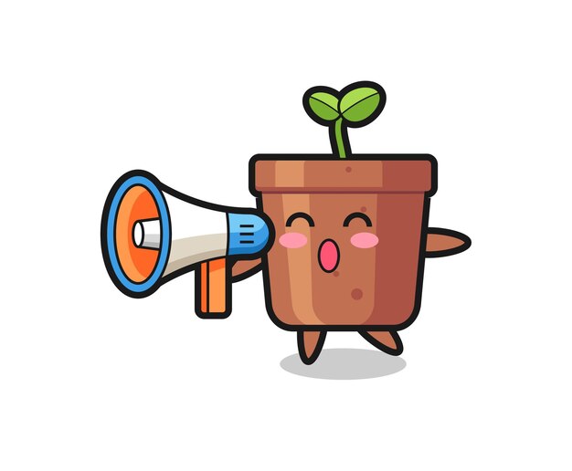 Illustration De Caractère De Pot De Plante Tenant Un Mégaphone