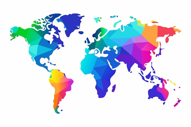 Illustration d'une carte du monde iridescente sur fond blanc