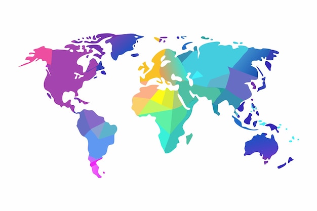 Illustration d'une carte du monde iridescente sur fond blanc