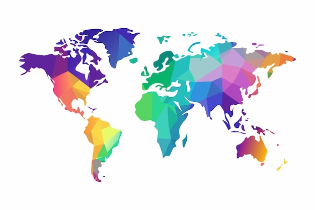 Illustration d'une carte du monde iridescente sur fond blanc
