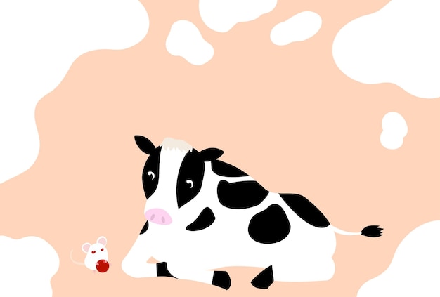 Illustration De La Carte Du Nouvel An De La Vache Holstein Et De La Souris 2021