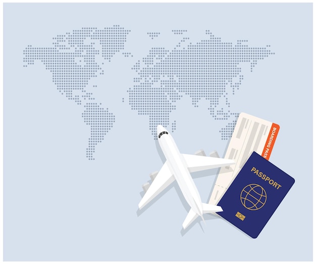 Illustration de la carte d'embarquement et du passeport d'un avion de passagers