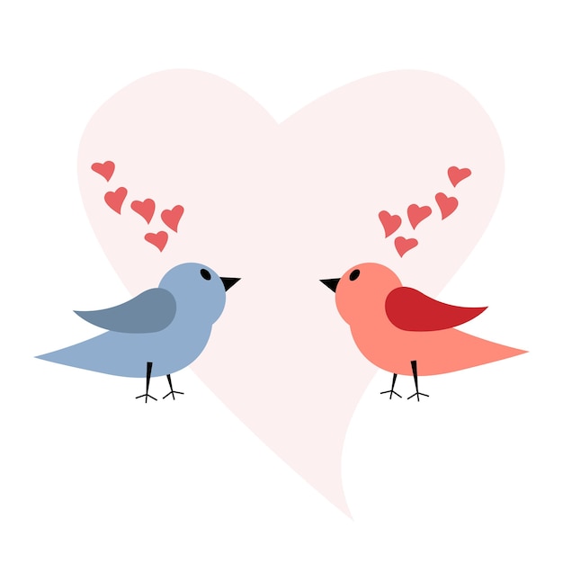 Illustration D'une Carte Postale Pour La Fête Des Amoureux. Deux Oiseaux Et Coeurs