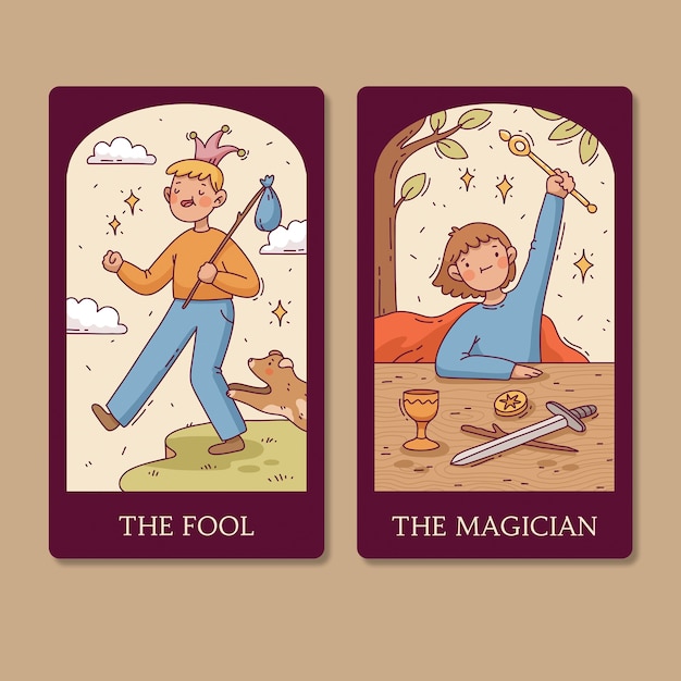 Illustration de cartes de tarot dessinées à la main