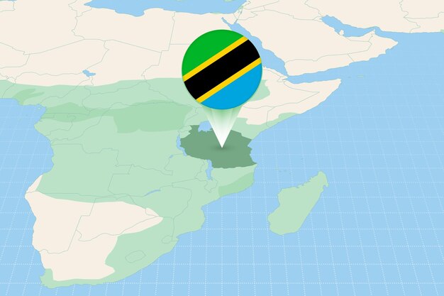 Vecteur illustration cartographique de la tanzanie avec le drapeau illustration cartographique de la tanzanie