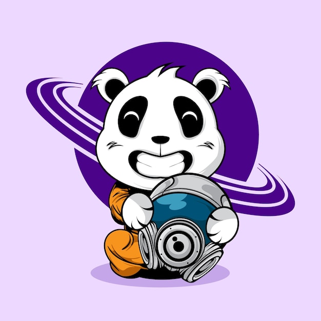 Illustration De Casque Astronaute Mignon Panda Holding