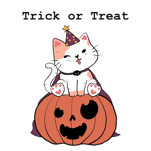 Illustration de célébration d'halloween chat mignon, tromper ou traiter