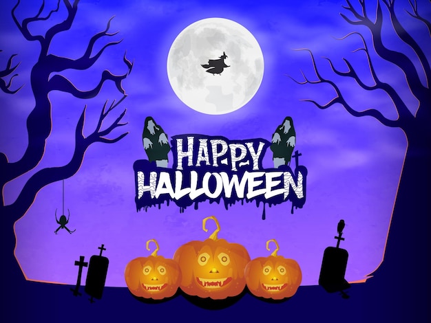 Illustration de célébration de nuit d'Halloween avec vecteur de citrouilles d'Halloween Joyeux Halloween