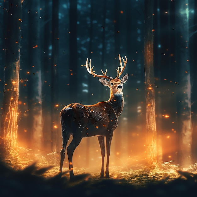 Vecteur une illustration d'un cerf dans la forêt