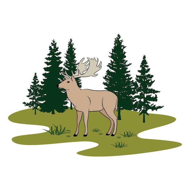 Vecteur illustration d'un cerf sur une montagne forestière