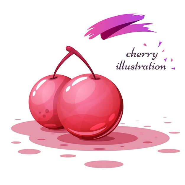 Vecteur illustration de la cerise de dessin animé avec le jus de l'éclaboussure.