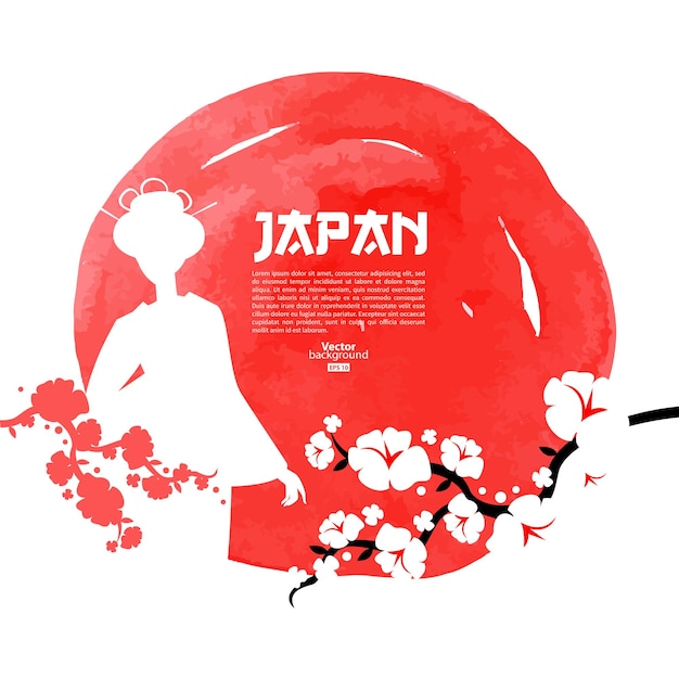 Illustration de cerise japonaise dessinée à la main. Arrière-plan du modèle de croquis et aquarelle