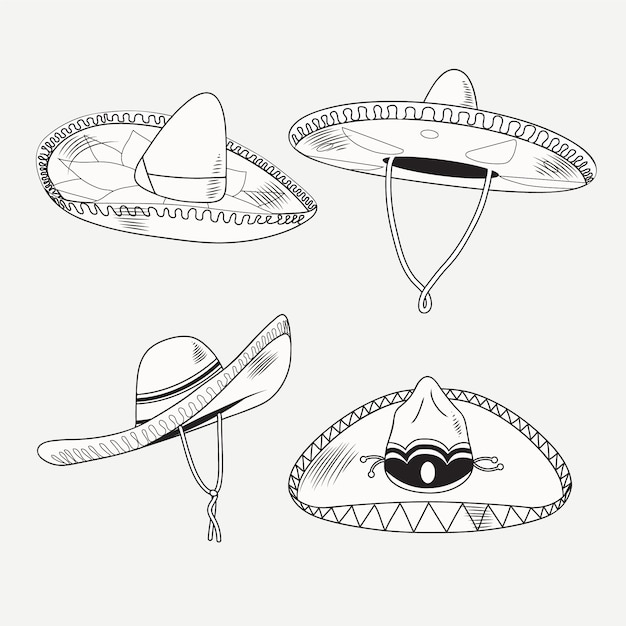 Vecteur illustration de chapeau mariachi dessinée à la main