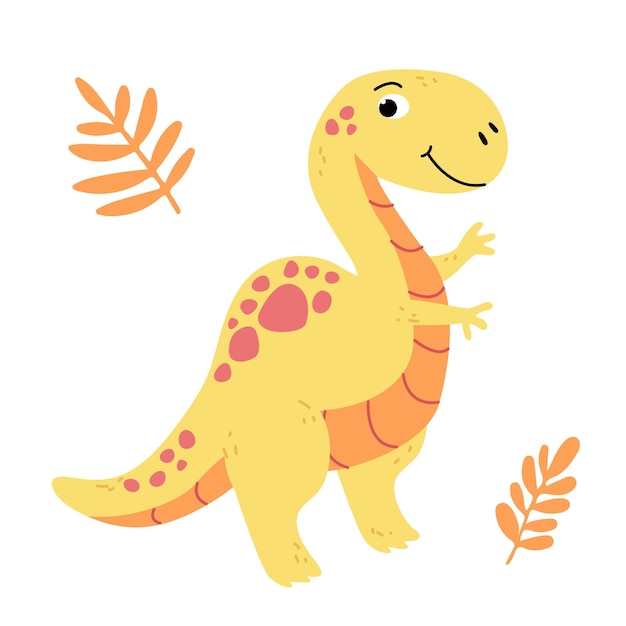 Illustration charmante d'un mignon dinosaure jaune dans un style vectoriel plat Design amical et ludique