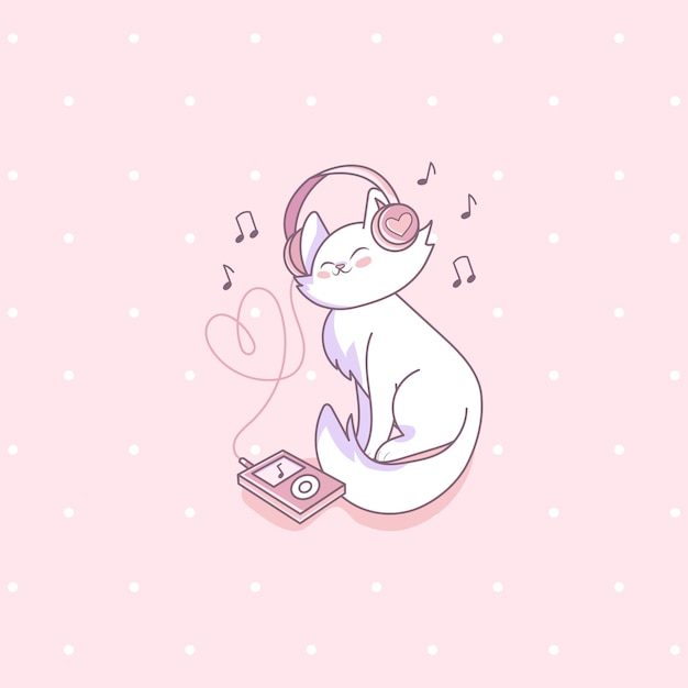 Illustration D'un Chat écoutant De La Musique