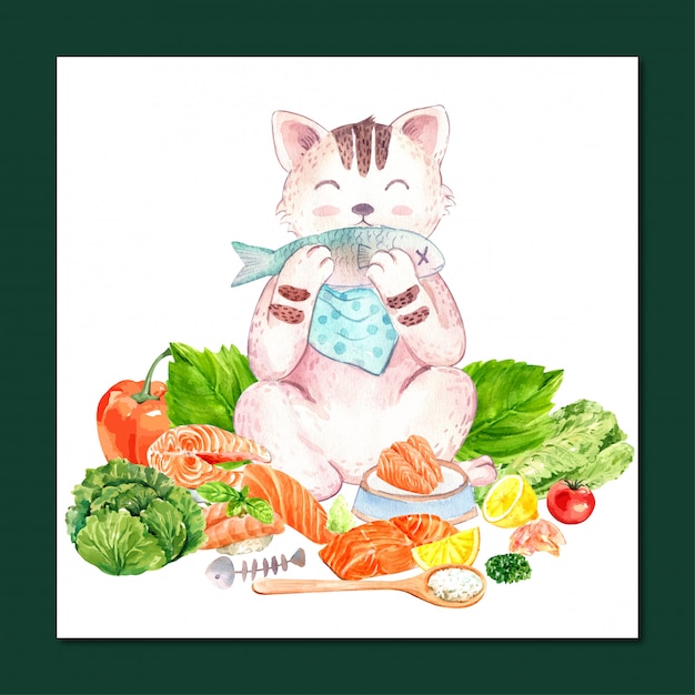 Illustration de chat et poisson